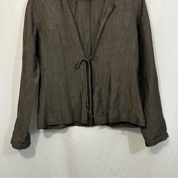 Eileen Fisher Long Sleeve Linen Lagenlook Tie Front Cardigan - Picture 3 of 8